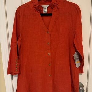 Multiples Women's Vibrant Red Blouse with Button Accents